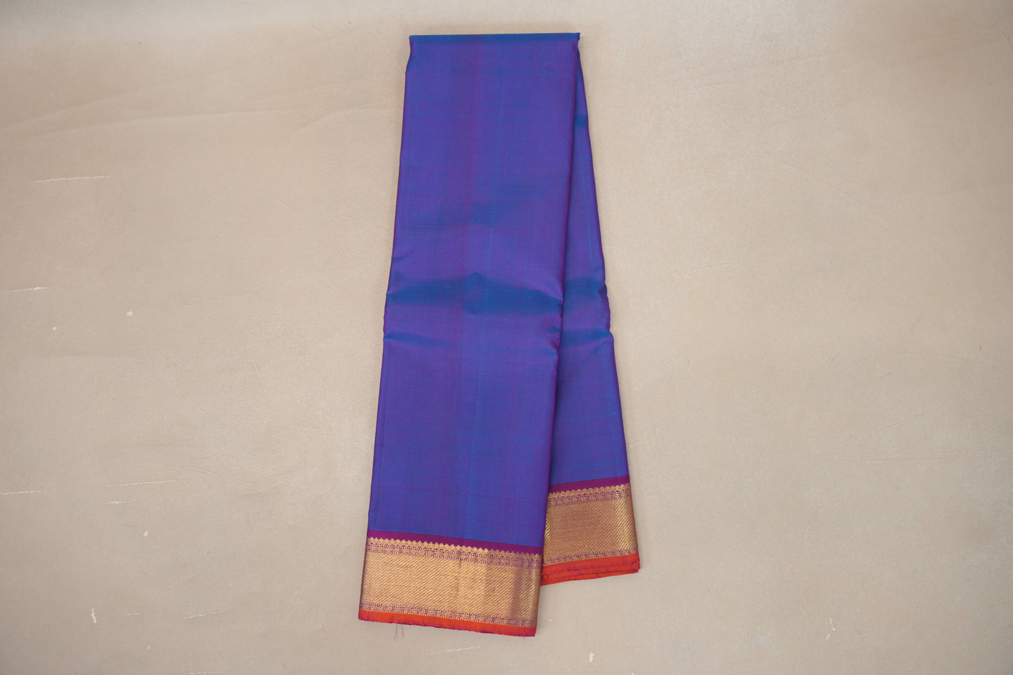 Dual Tone Blue and Purple with Magenta Borders and Orange Selvedge Vintage Kanjivaram Silk Saree SS9081