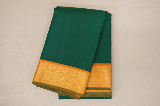 Bright Leaf Green with Mustard Orange Borders Vintage Kanjivaram Silk Saree SS9083