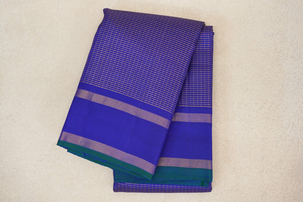 Royal Blue with Zari Checks Vintage Kanjivaram Silk Saree 