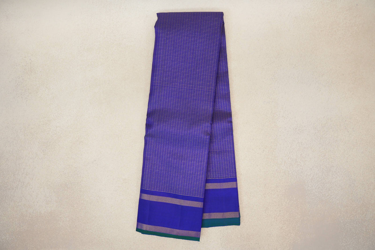 Online Royal Blue with Zari Checks Vintage Kanjivaram Silk Saree 
