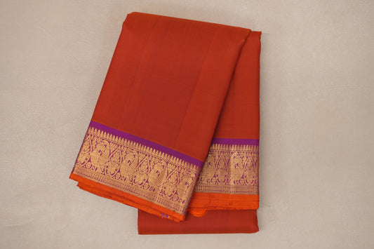 Reddish Orange with Magenta Borders and Orange Selvedge Vintage Kanjivaram Silk Saree SS9084
