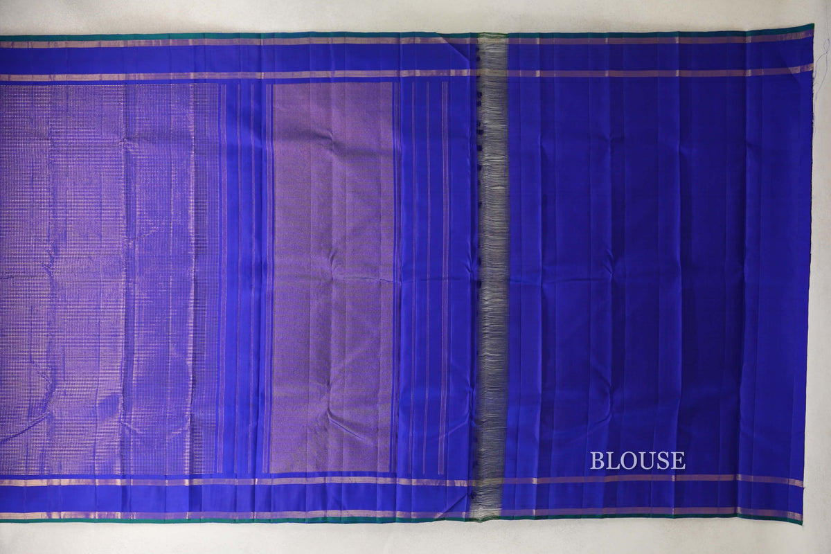 Royal Blue with Zari Checks Vintage Kanjivaram Silk Saree blouse