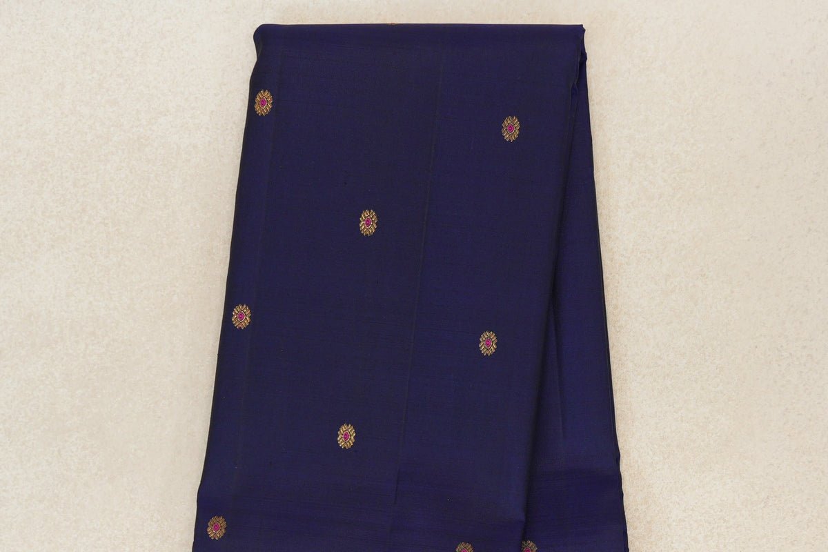 Deep Blue with Deep Magenta with Green Rettai Pettu Borders Vintage Kanjivaram Silk Saree body