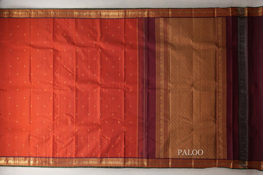 Rust Orange with Deep Maroon Borders and Dark Green Selvedge Vintage Kanjivaram Silk Saree SS9086