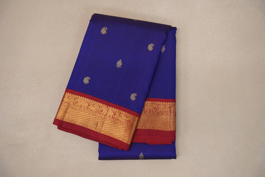 Deep Blue with Deep Maroon Borders Vintage Kanjivaram Silk Saree SS9087