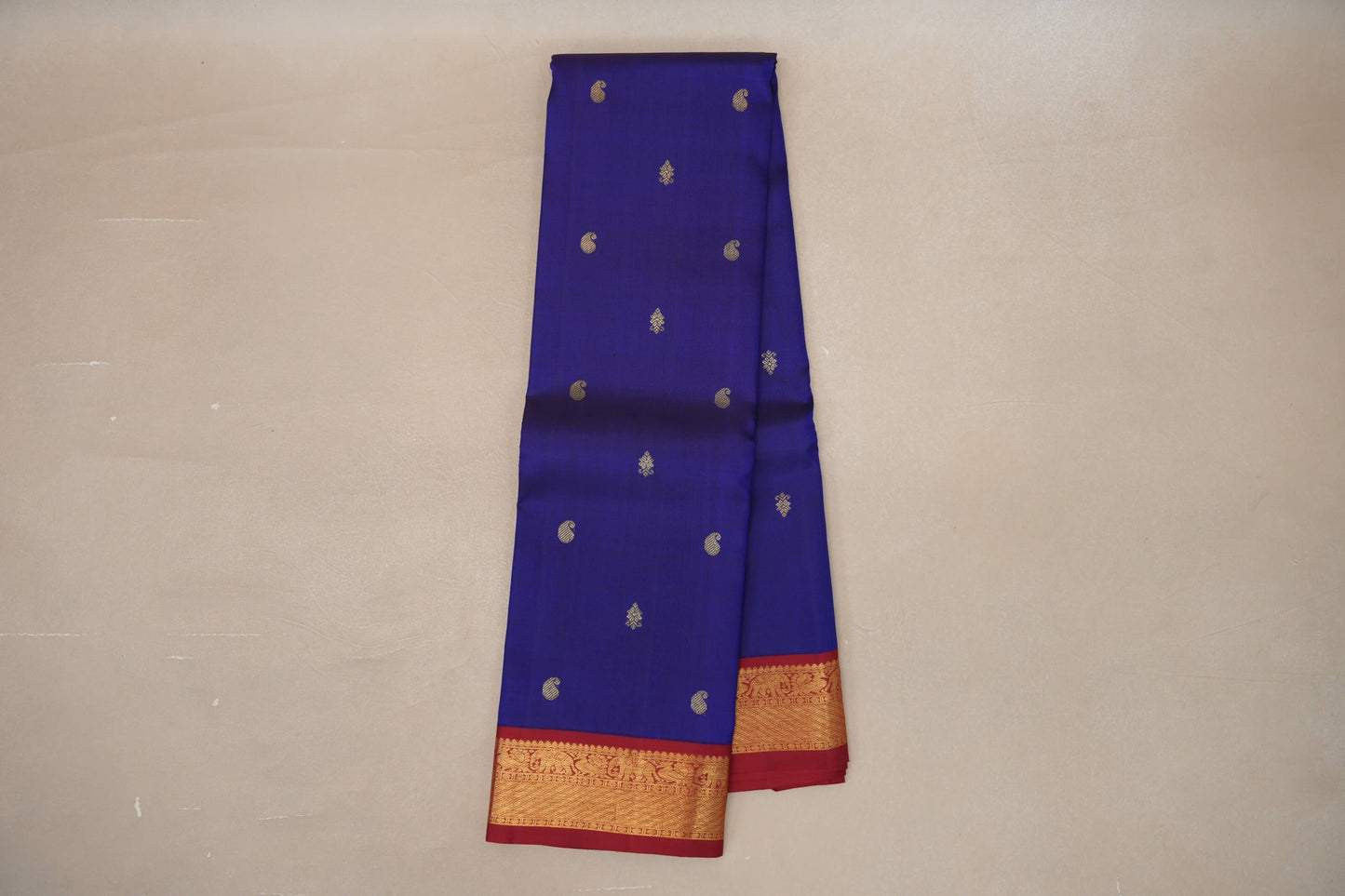 Deep Blue with Deep Maroon Borders Vintage Kanjivaram Silk Saree SS9087