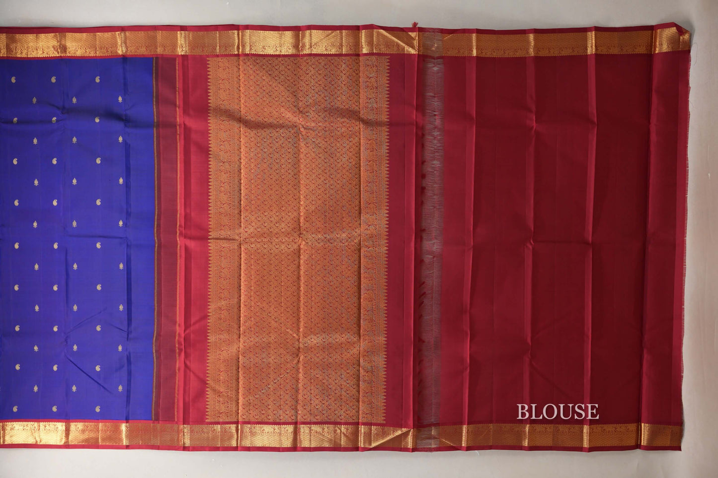 Deep Blue with Deep Maroon Borders Vintage Kanjivaram Silk Saree SS9087
