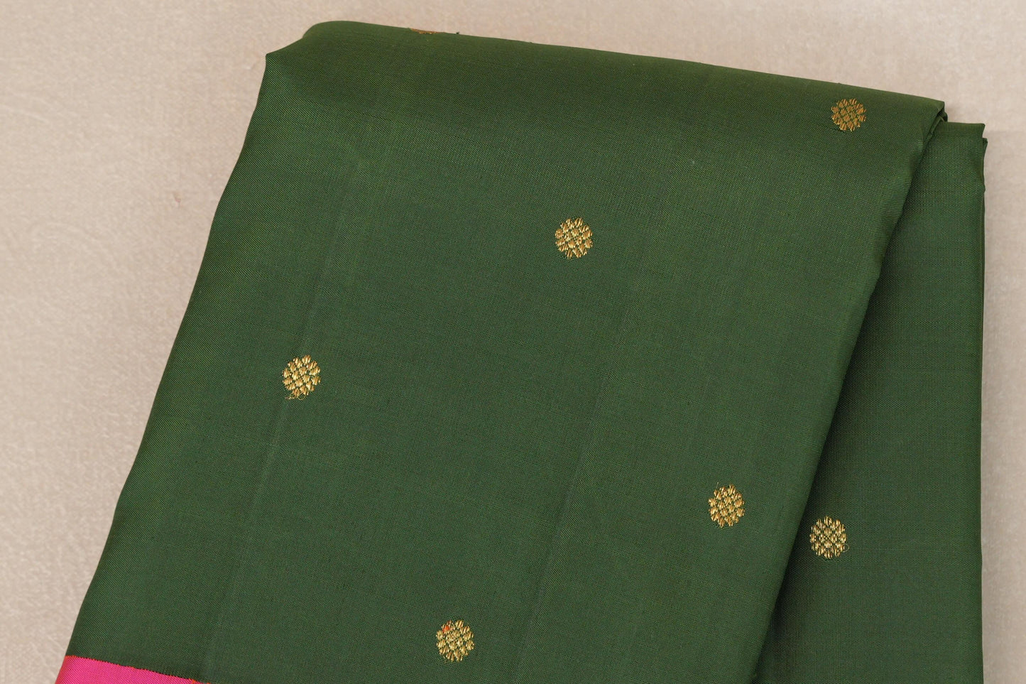 Dark Moss Green with Bright Pink Borders Vintage Kanjivaram Silk Saree SS9088