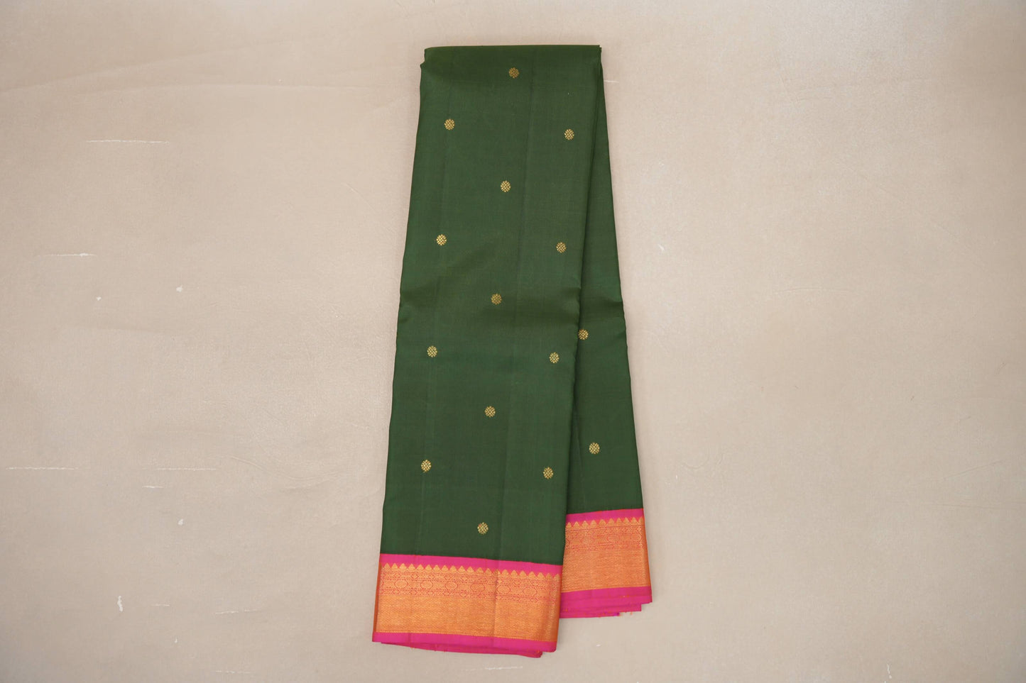 Dark Moss Green with Bright Pink Borders Vintage Kanjivaram Silk Saree SS9088