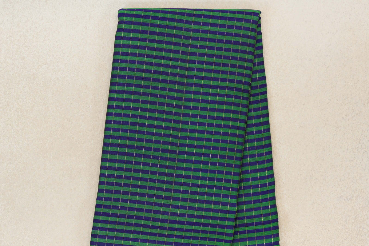Deep Blue with Green Stripes with Deep Magenta with Green Selvedge Rettai Pettu Borders Vintage Kanjivaram Silk Saree body