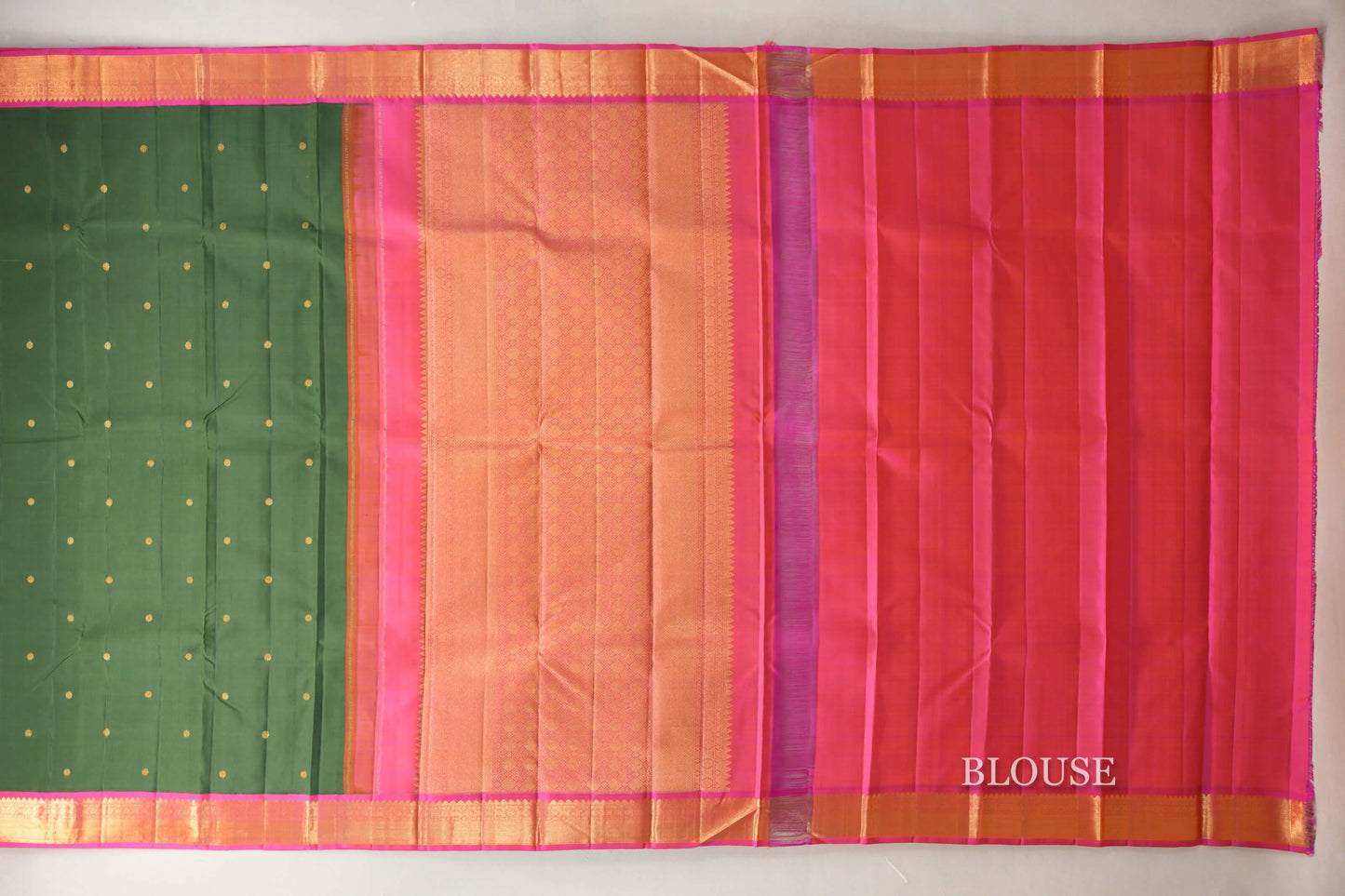 Dark Moss Green with Bright Pink Borders Vintage Kanjivaram Silk Saree SS9088