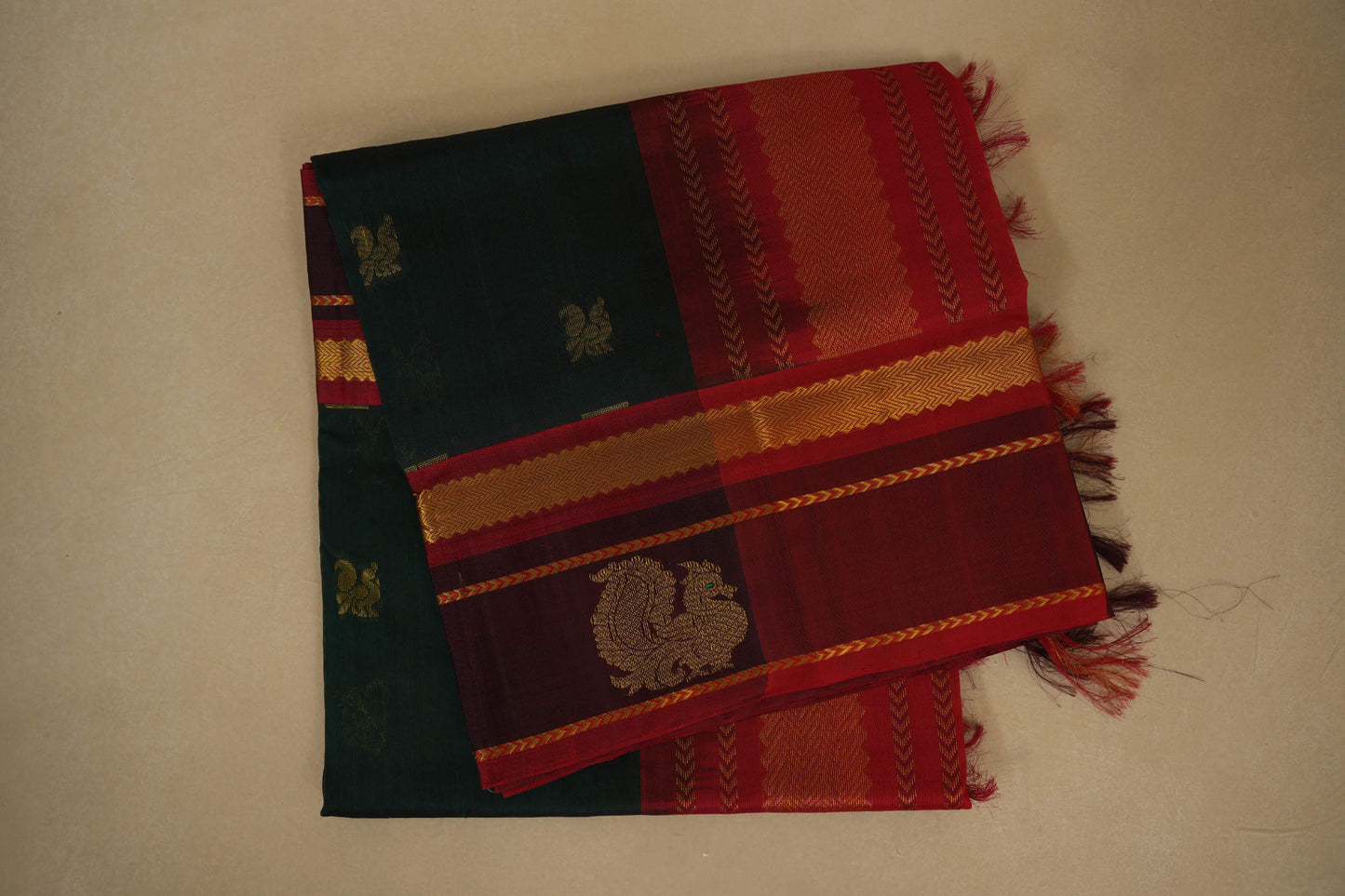 Bottle green vintage silk cotton saree