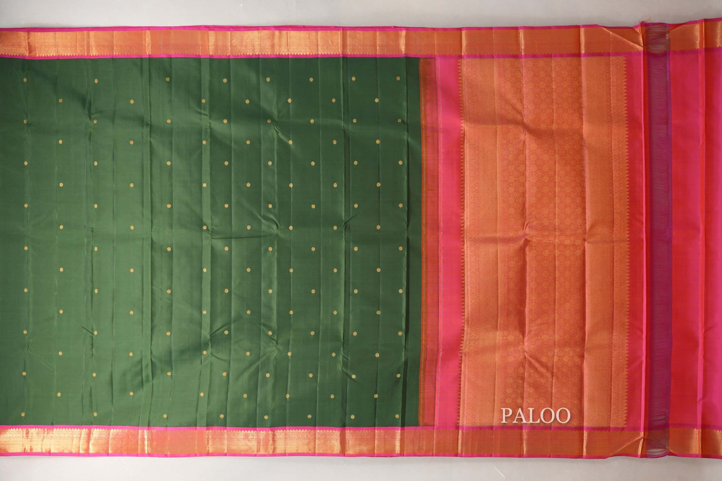 Dark Moss Green with Bright Pink Borders Vintage Kanjivaram Silk Saree SS9088