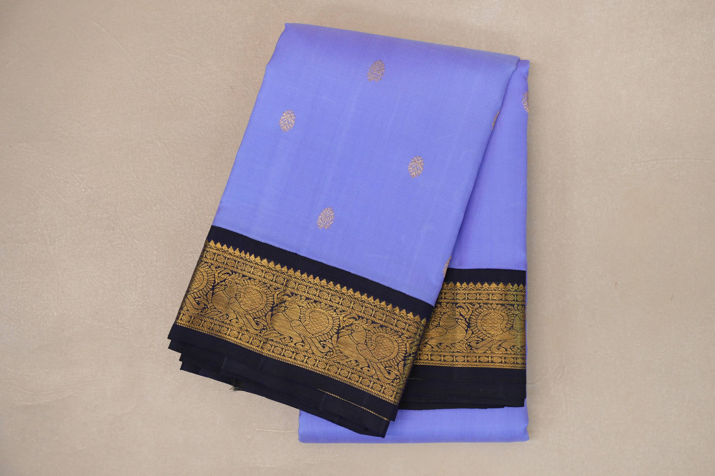 Lavender Blue with Deep Navy Blue Borders Vintage Kanjivaram Silk Saree SS9089