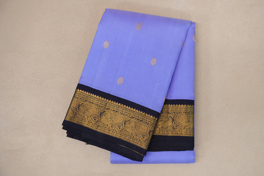 Lavender Blue with Deep Navy Blue Borders Vintage Kanjivaram Silk Saree SS9089