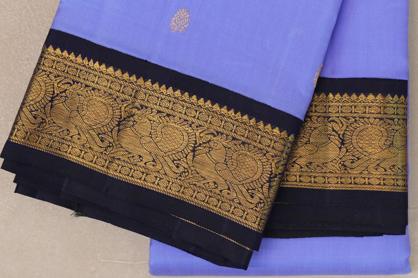 Lavender Blue with Deep Navy Blue Borders Vintage Kanjivaram Silk Saree SS9089