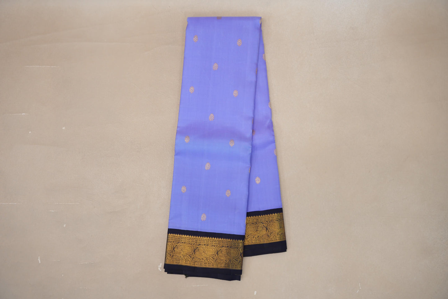 Lavender Blue with Deep Navy Blue Borders Vintage Kanjivaram Silk Saree SS9089
