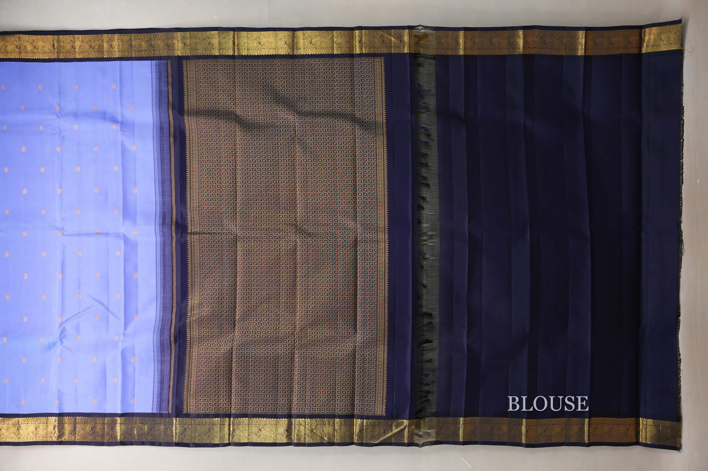 Lavender Blue with Deep Navy Blue Borders Vintage Kanjivaram Silk Saree SS9089
