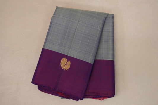 Dual Tone Silver Grey and Pastel Green with Dual Tone Pink and Blue Borders Vintage Kanjivaram Silk Saree SS9090