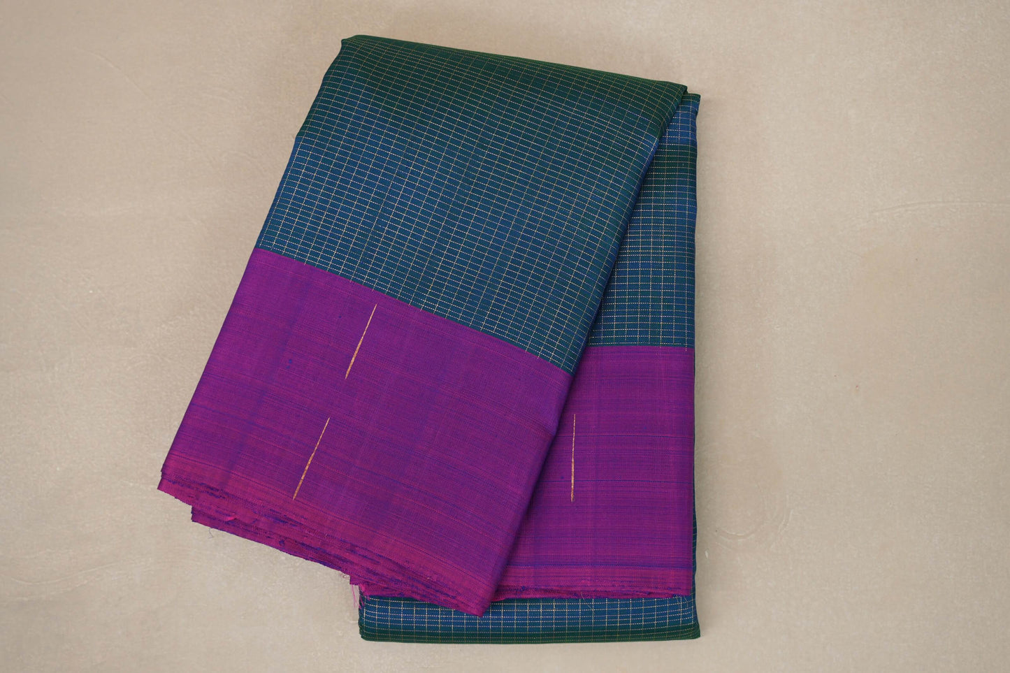 Peacock Blue with magenta Borders Plant Based Kanjivaram Silk Saree