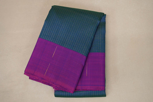 Peacock Blue with magenta Borders Plant Based Kanjivaram Silk Saree