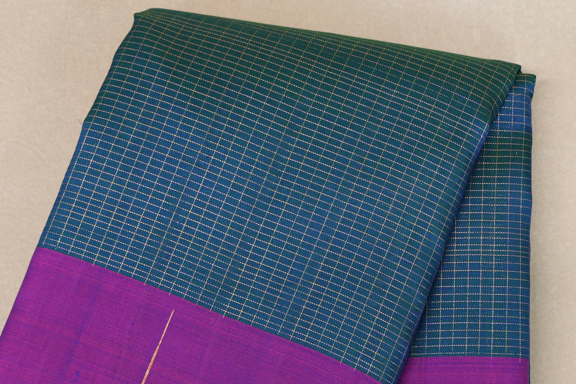 Peacock Blue with magenta Borders Plant Based Kanjivaram Silk Saree body