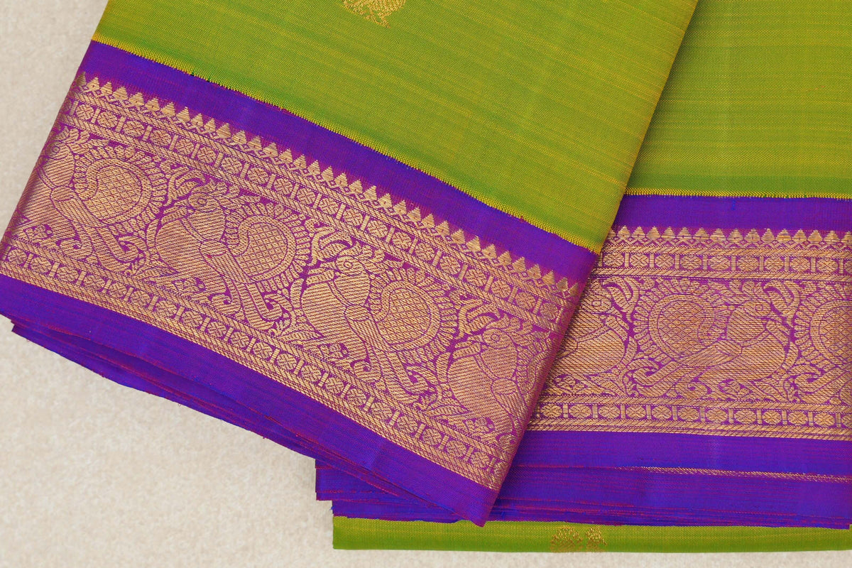 Dual Tone of Yellow and Green Vintage Kanjivaram Silk Saree border
