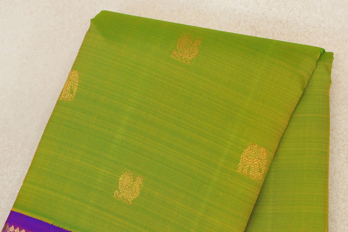 Dual Tone of Yellow and Green with Royal Purple Borders Vintage Kanjivaram Silk Saree body