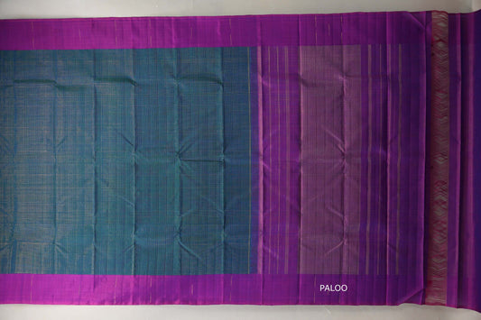 Peacock Blue with magenta Borders Plant Based Kanjivaram Silk Saree paloo