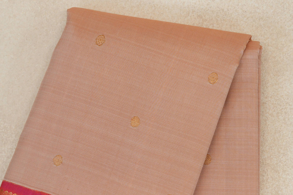 Sandal Beige with Orangish Pink Borders Vintage Kanjivaram Silk Saree body