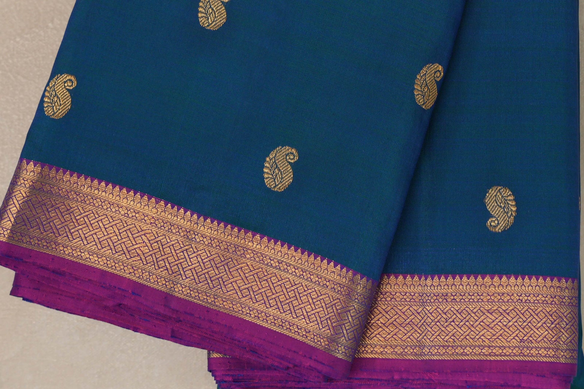 Peacock Blue Plant Based Kanjivaram Silk Saree by Shreenivas Silks  border