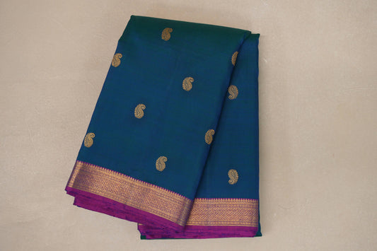 Peacock Blue Plant Based Kanjivaram Silk Saree by Shreenivas Silks 