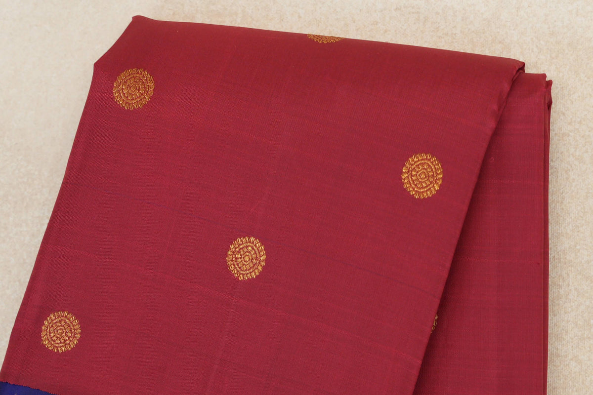Crimson Red with Deep Blue Borders Vintage Kanjivaram Silk Saree body