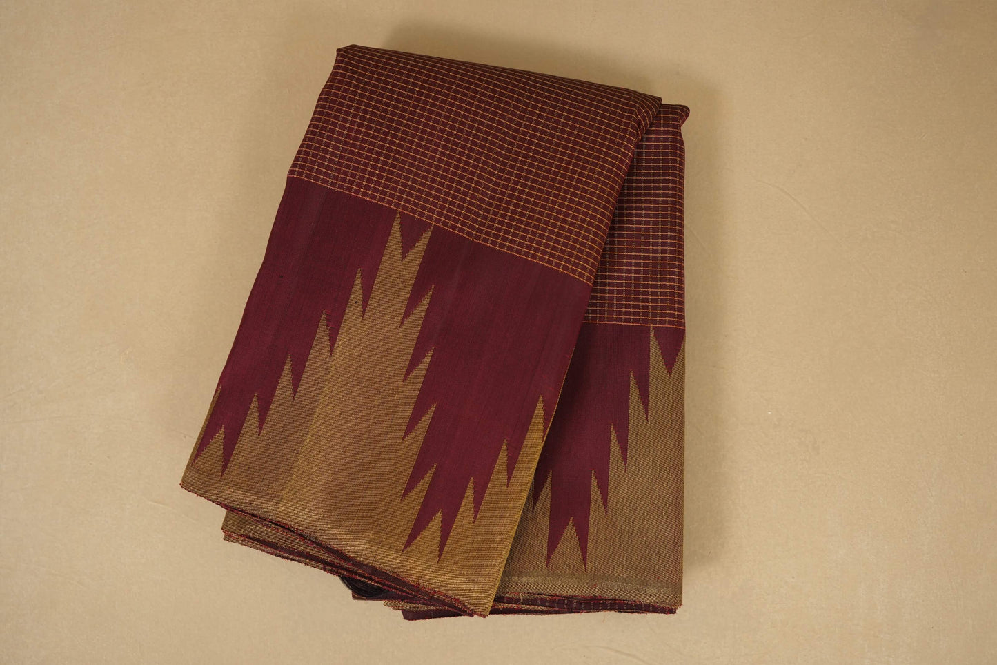 Dark maroon folded vintage kanjivaram silk saree