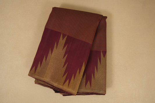 Dark maroon folded vintage kanjivaram silk saree