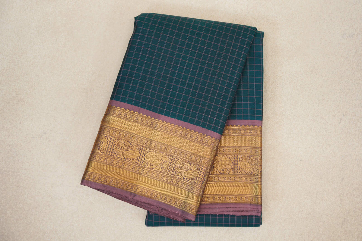 Peacock Green with Dusty Mauve Borders Vintage Kanjivaram Silk Saree