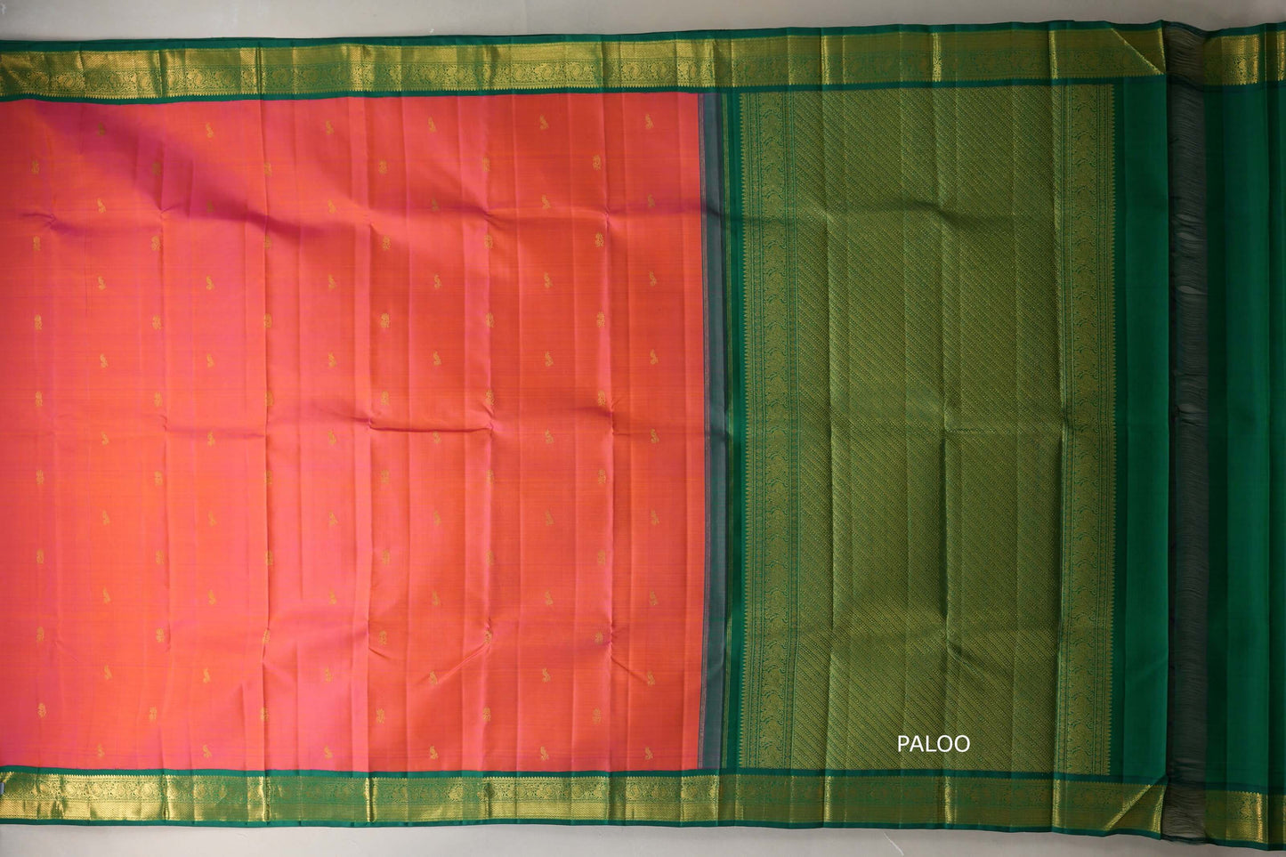 Dual Tone of Pink and Yellow Vintage Kanjivaram Silk Saree by Shreenivas Silks paloo