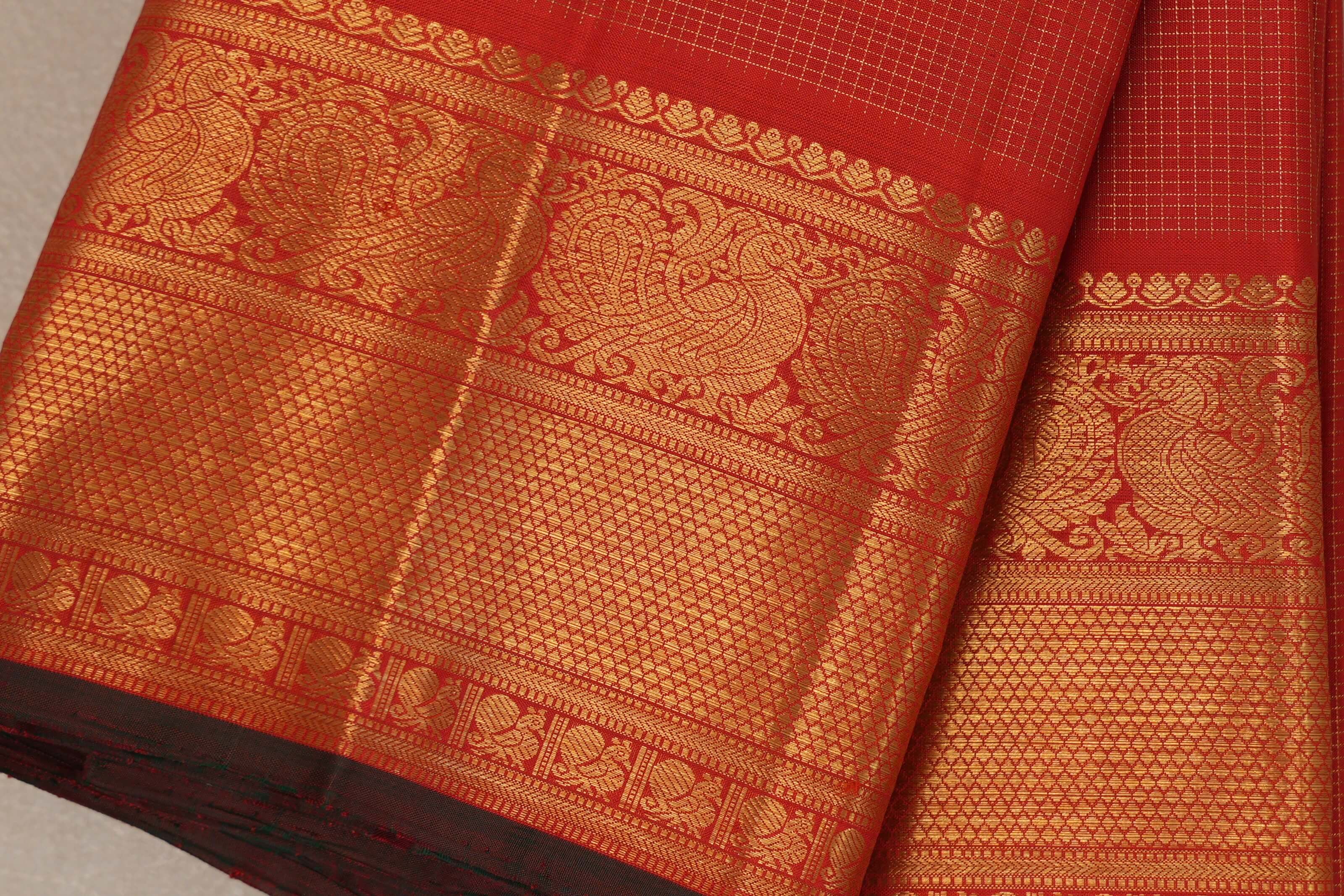 Bright Red Vintage Kanjivaram Silk Saree SS9095