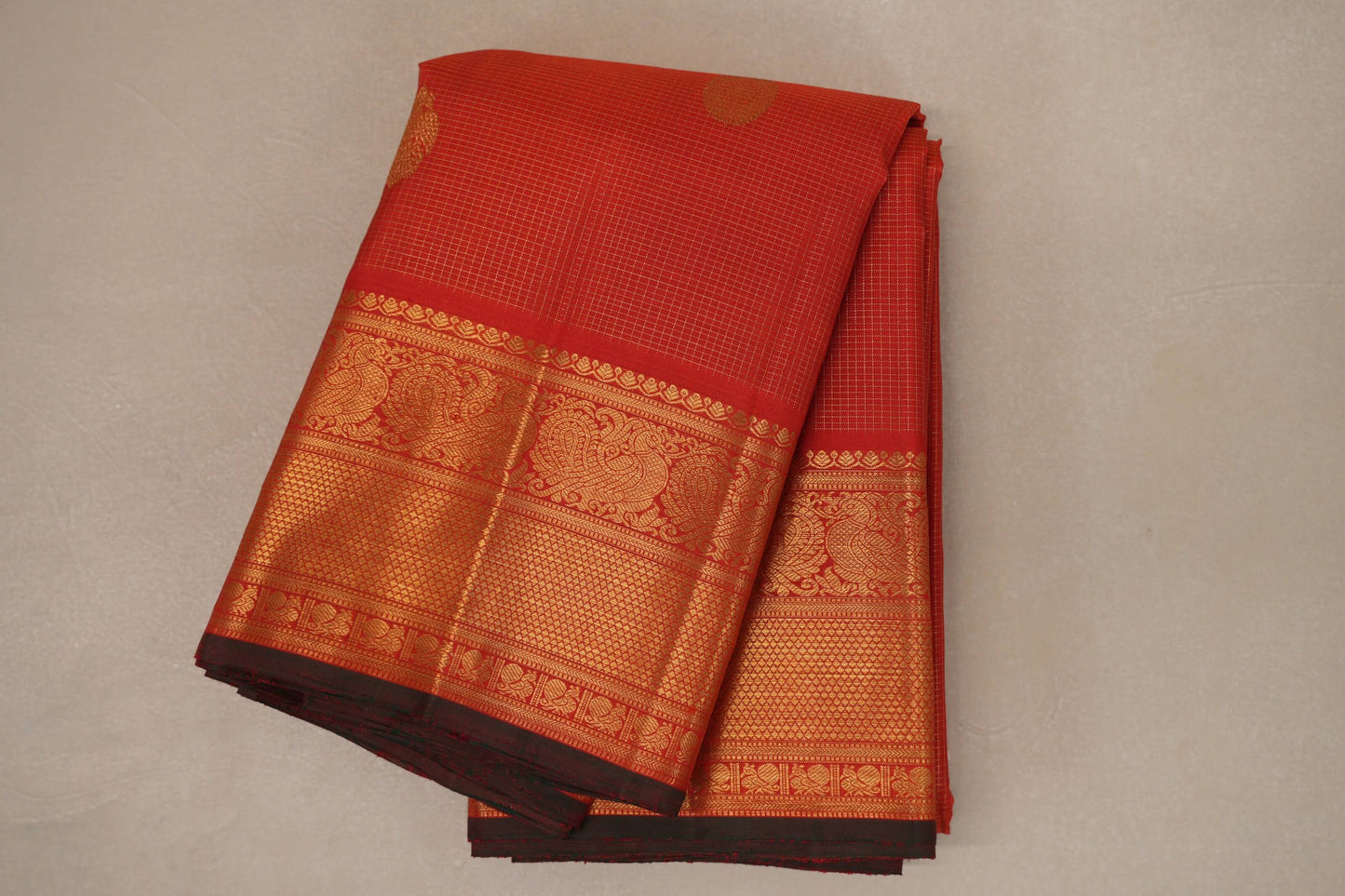 Bright Red Vintage Kanjivaram Silk Saree SS9095