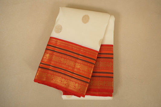 Off white folded vintage kanjivaram silk saree