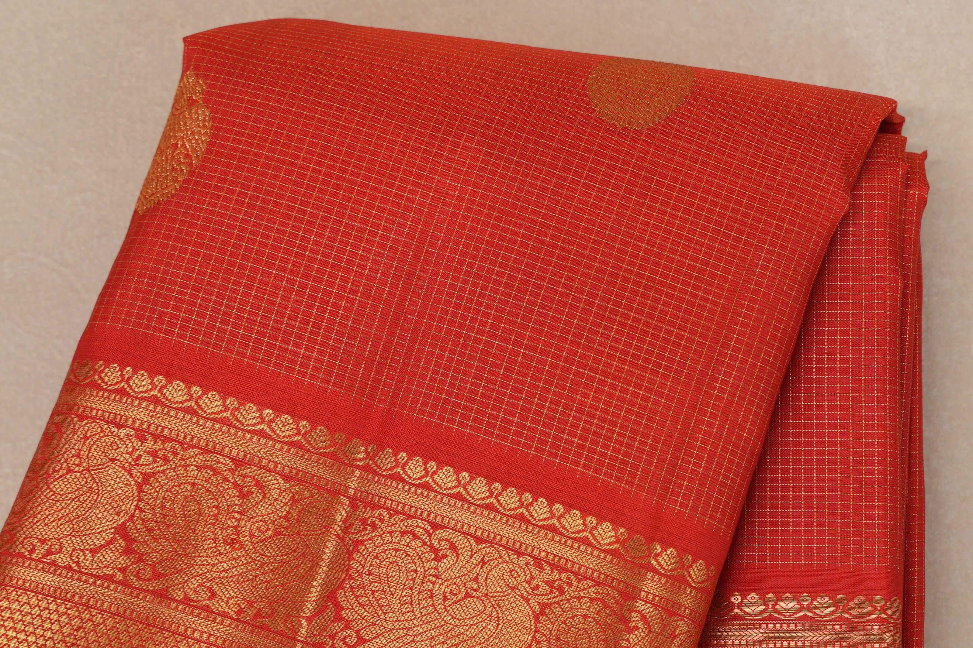 Bright Red Vintage Kanjivaram Silk Saree SS9095