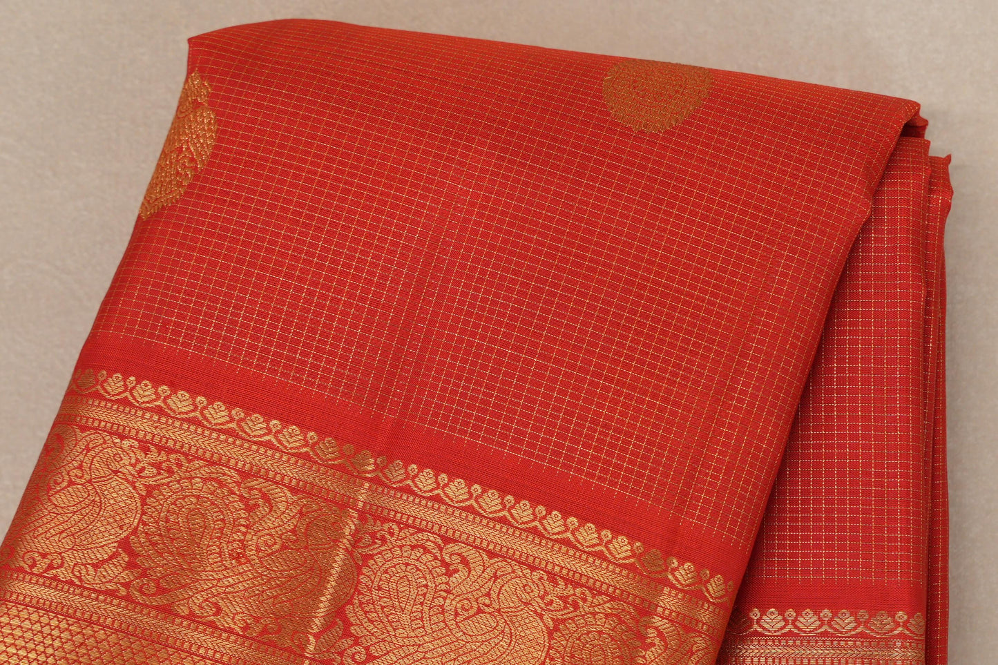 Bright Red Vintage Kanjivaram Silk Saree SS9095