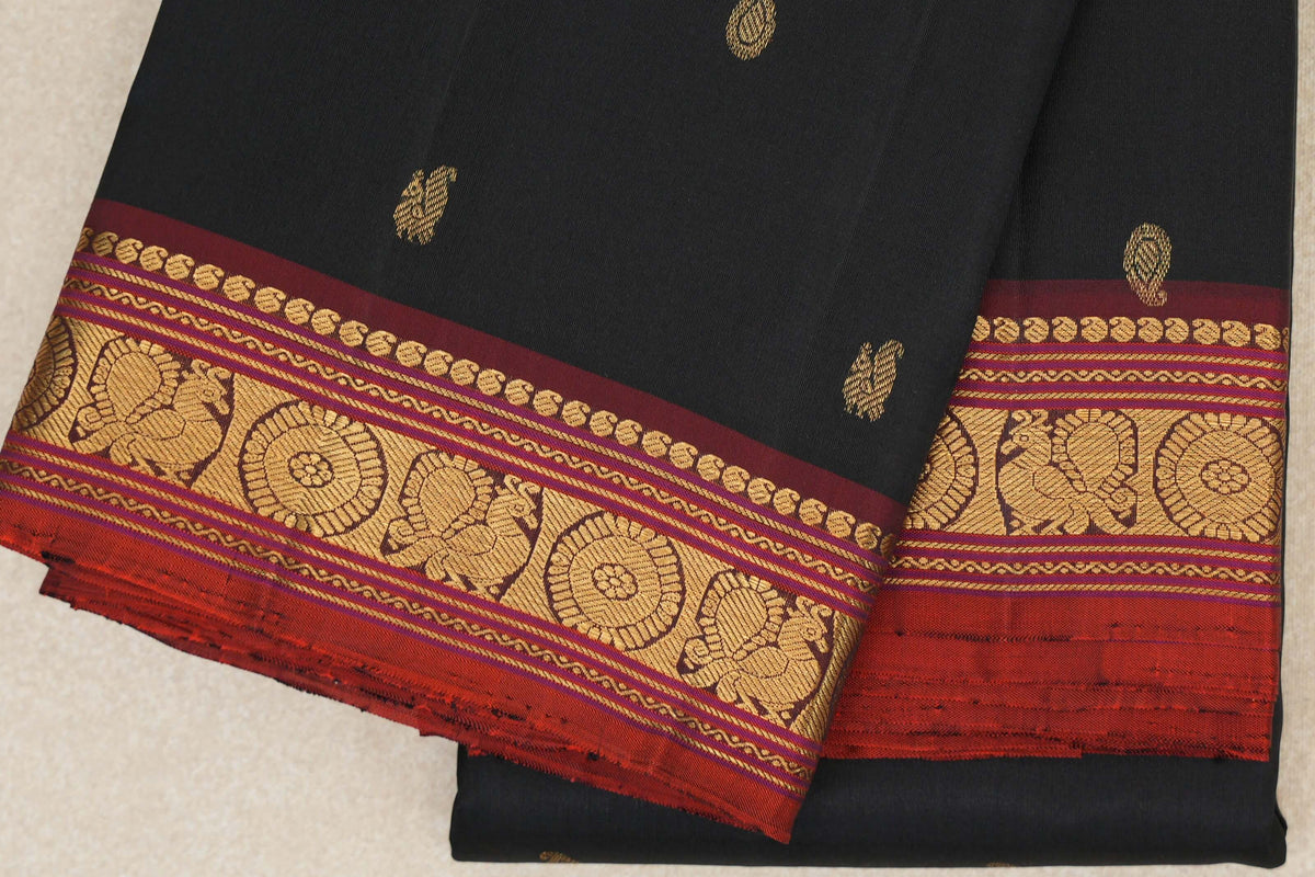 Black Vintage Kanjivaram Silk Saree border