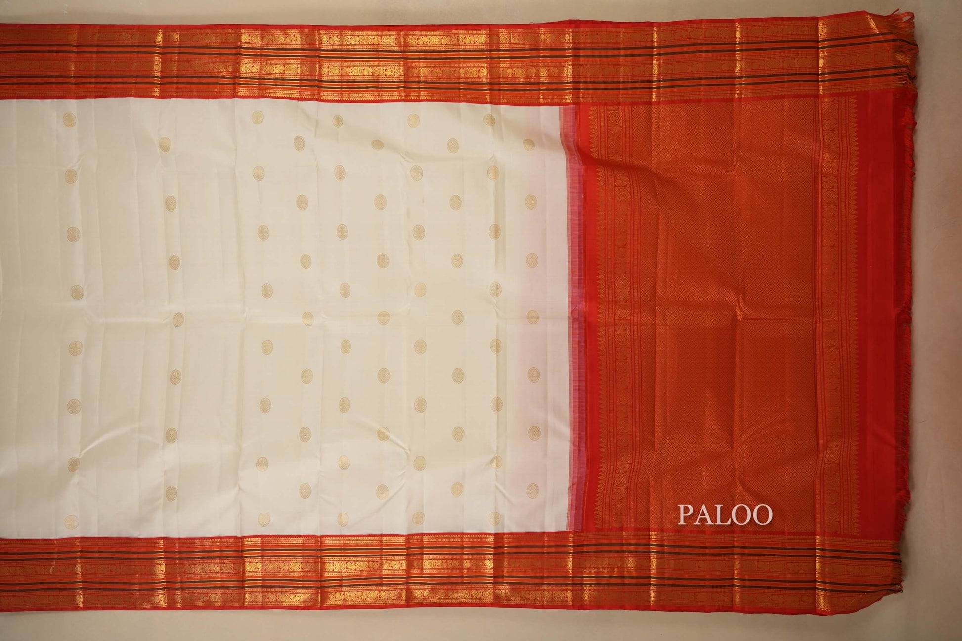 Off White Kanjivaram Silk Saree paloo