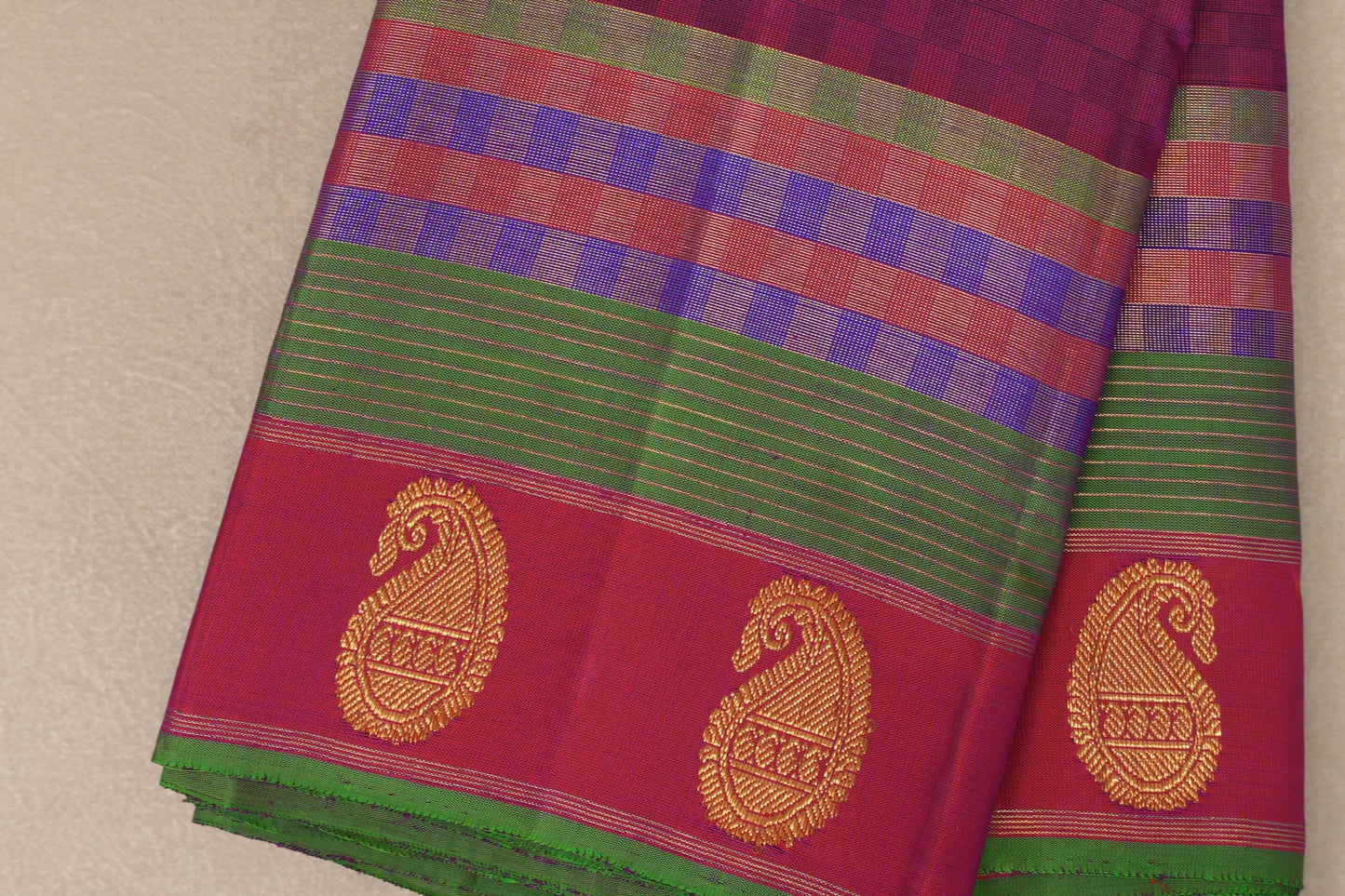 Pink with Blue Checks Vintage Kanjivaram Silk Saree SS9096