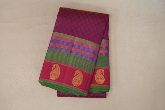 Pink with Blue Checks Vintage Kanjivaram Silk Saree SS9096