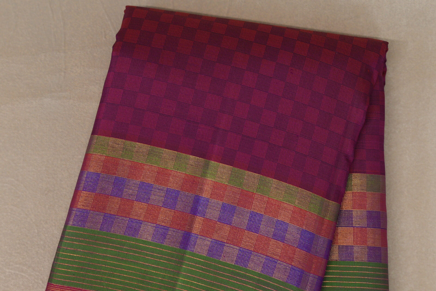 Pink with Blue Checks Vintage Kanjivaram Silk Saree SS9096