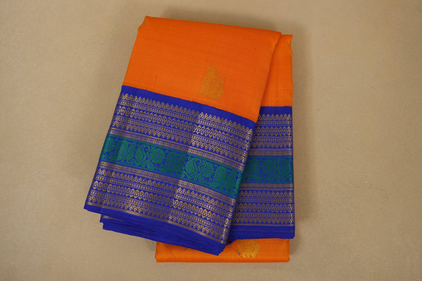 Mango yellow folded vintage kanjivaram silk saree