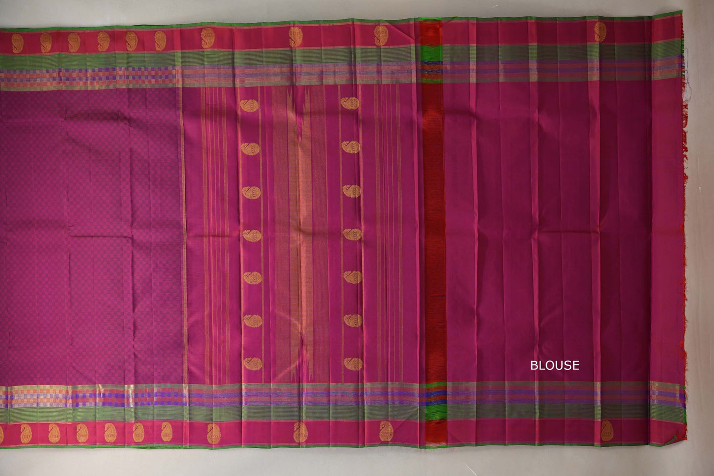 Pink with Blue Checks Vintage Kanjivaram Silk Saree SS9096