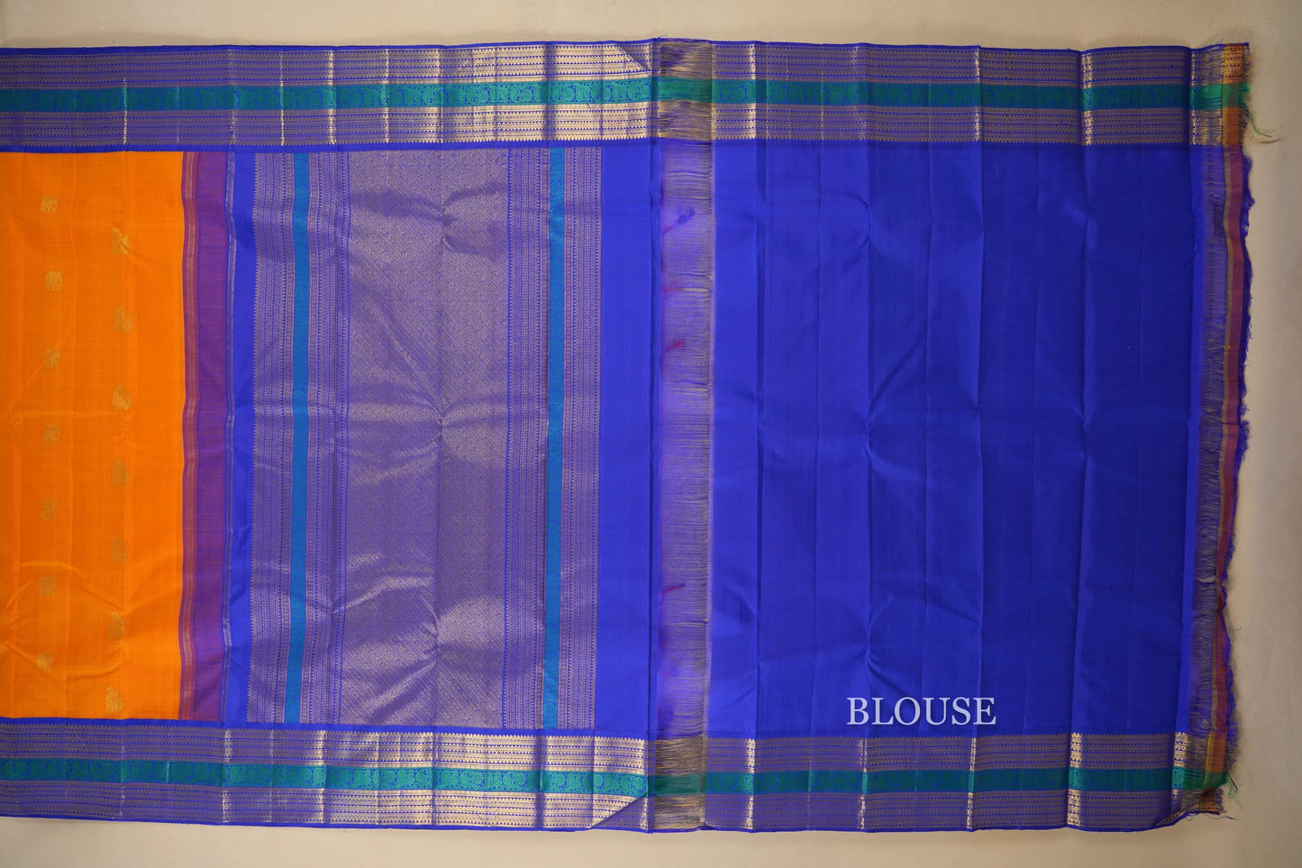 Mango yellow vintage kanjivaram silk saree blouse